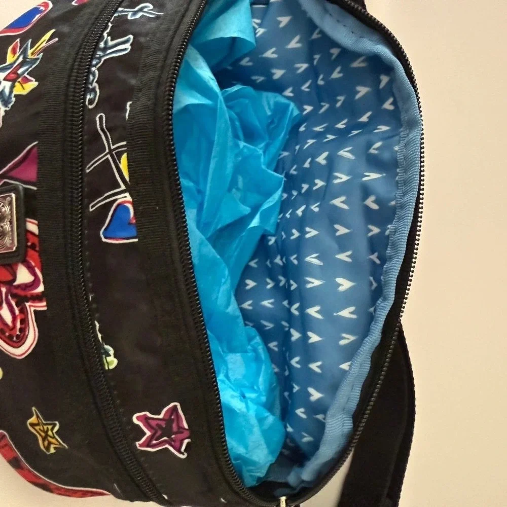 Brighton Belt Bag Fanny Pack Black Nylon Graffiti Heart Star Love Print Adjustab